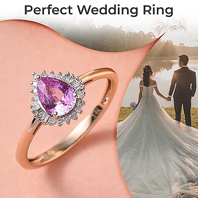 Luxoro AAA AAA Madagascar Pink Sapphire Ring, G-H I3 Diamond Accent Ring, Sapphire Halo Ring, 14K Rose Gold Ring, Wedding Ring, Gold Gifts, Gift For Her 1.90 Grams 0.90 ctw