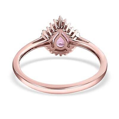 Luxoro AAA AAA Madagascar Pink Sapphire Ring, G-H I3 Diamond Accent Ring, Sapphire Halo Ring, 14K Rose Gold Ring, Wedding Ring, Gold Gifts, Gift For Her 1.90 Grams 0.90 ctw