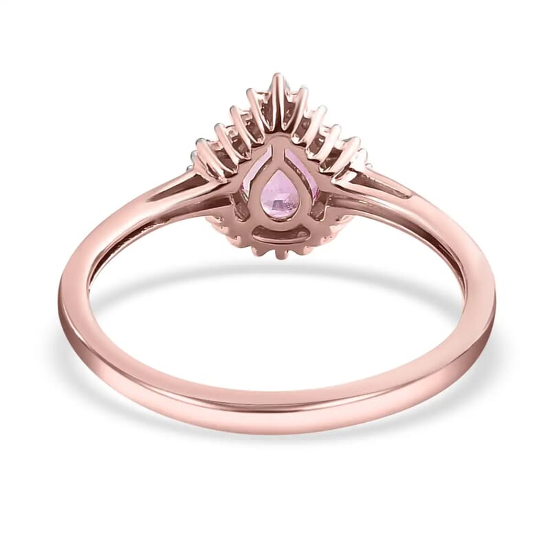 Luxoro AAA AAA Madagascar Pink Sapphire Ring, G-H I3 Diamond Accent Ring, Sapphire Halo Ring, 14K Rose Gold Ring, Wedding Ring, Gold Gifts, Gift For Her 1.90 Grams 0.90 ctw