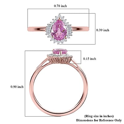 Luxoro AAA AAA Madagascar Pink Sapphire Ring, G-H I3 Diamond Accent Ring, Sapphire Halo Ring, 14K Rose Gold Ring, Wedding Ring, Gold Gifts, Gift For Her 1.90 Grams 0.90 ctw