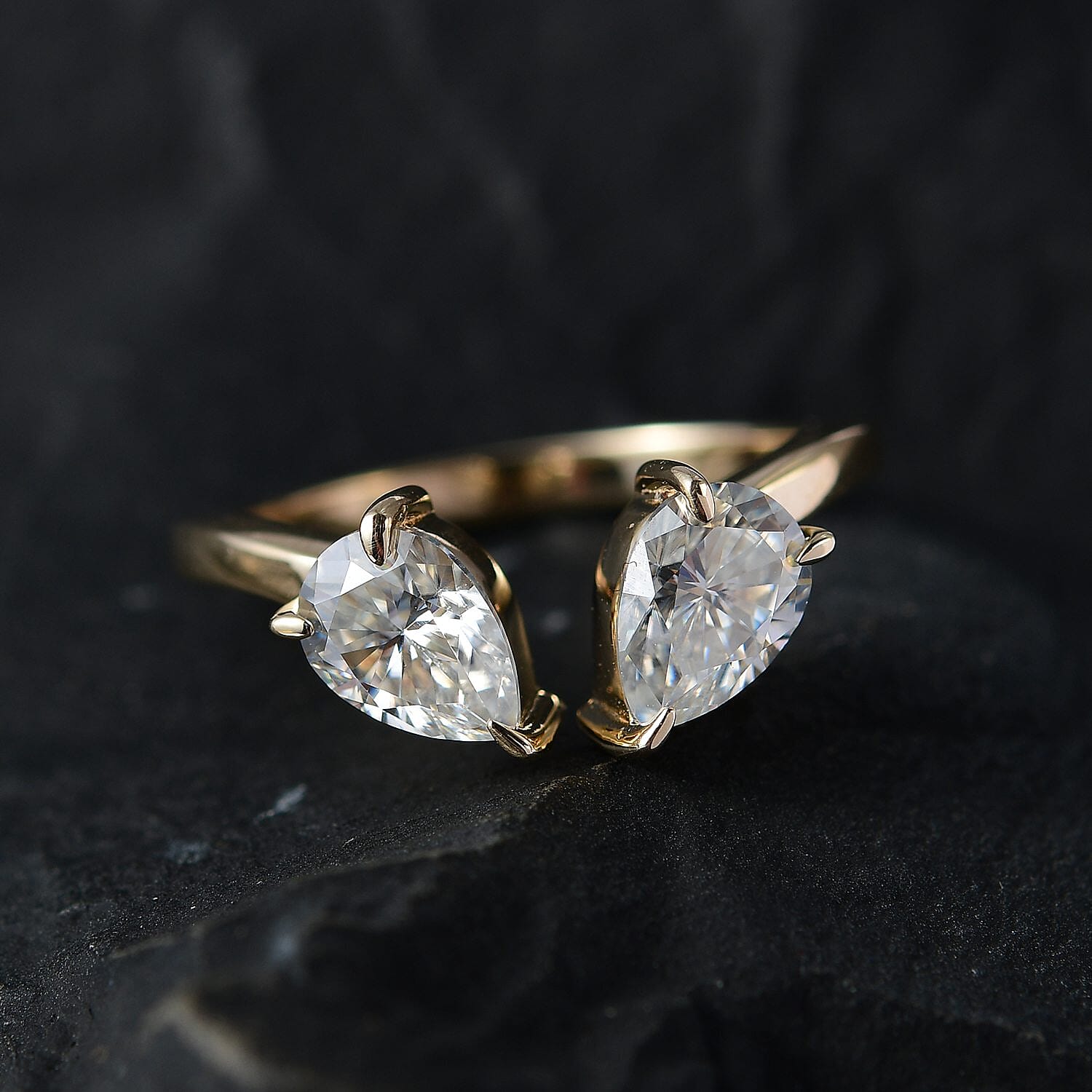 Luxoro Bypass Openable Moissanite Tear Drop Ring in 10K Yellow Gold, Moissanite Jewelry, Gifts For Her 1.40 ctw