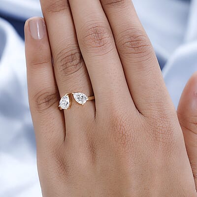 Luxoro Bypass Openable Moissanite Tear Drop Ring in 10K Yellow Gold, Moissanite Jewelry, Gifts For Her 1.40 ctw