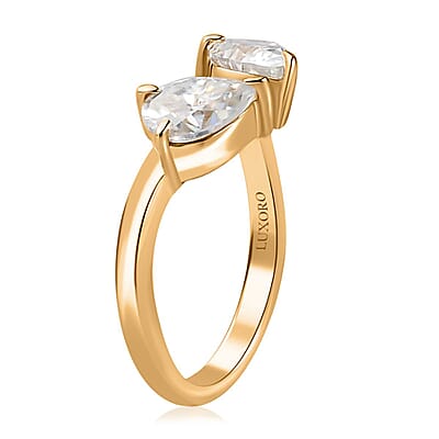 Luxoro Bypass Openable Moissanite Tear Drop Ring in 10K Yellow Gold, Moissanite Jewelry, Gifts For Her 1.40 ctw