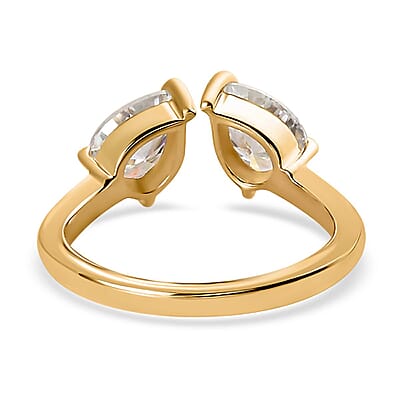 Luxoro Bypass Openable Moissanite Tear Drop Ring in 10K Yellow Gold, Moissanite Jewelry, Gifts For Her 1.40 ctw