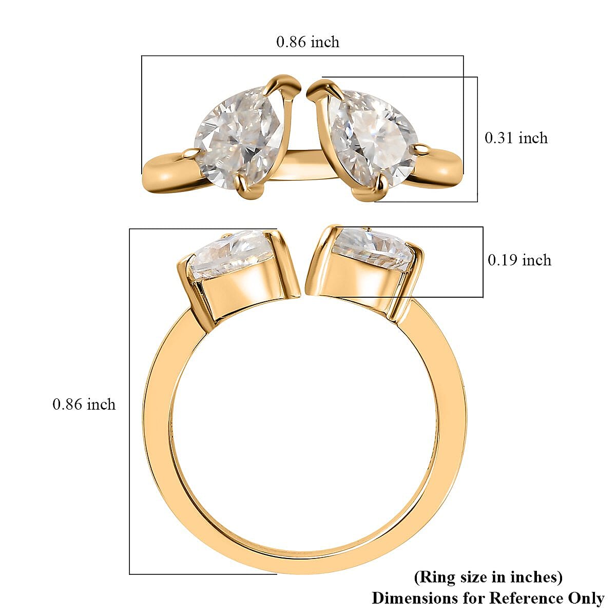 Luxoro Bypass Openable Moissanite Tear Drop Ring in 10K Yellow Gold, Moissanite Jewelry, Gifts For Her 1.40 ctw