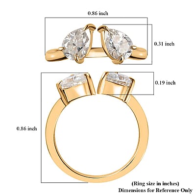 Luxoro Bypass Openable Moissanite Tear Drop Ring in 10K Yellow Gold, Moissanite Jewelry, Gifts For Her 1.40 ctw