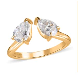 Luxoro Bypass Openable Moissanite Tear Drop Ring in 10K Yellow Gold, Moissanite Jewelry, Gifts For Her 1.40 ctw