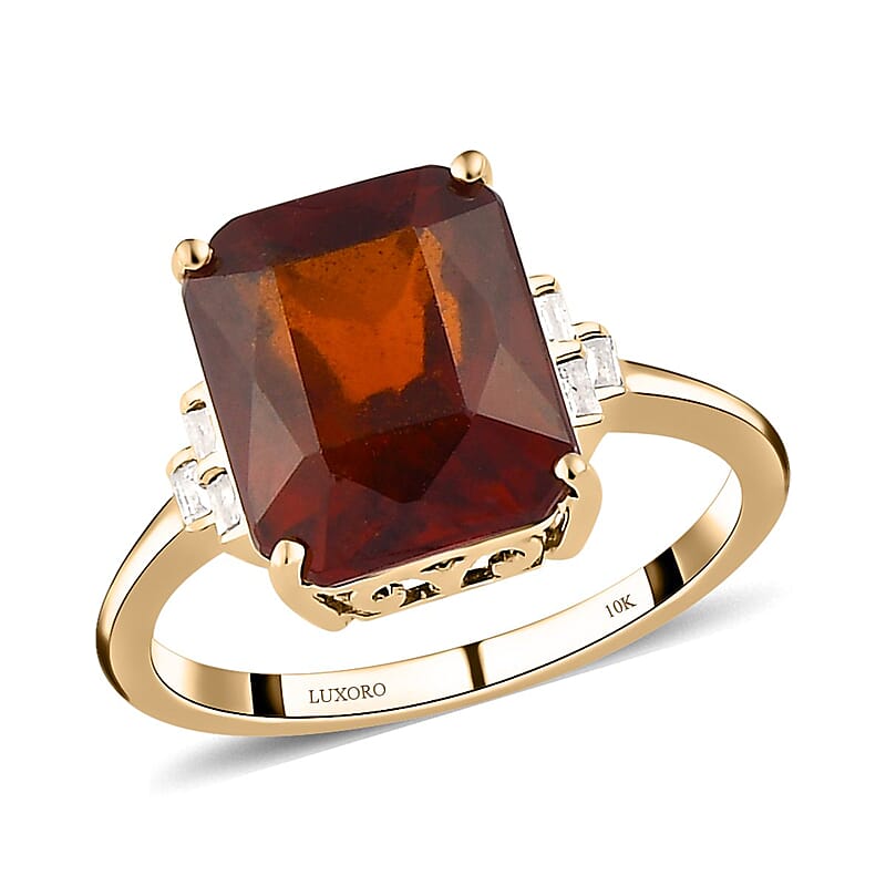 Luxoro 10K Yellow Gold Premium Sri Lankan Honey Garnet and Diamond January Birthstone Ring (Size 11.5) 6.00 ctw