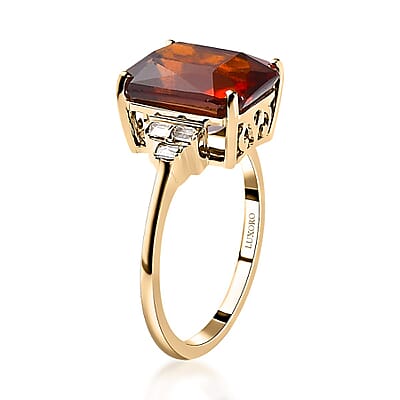 Luxoro 10K Yellow Gold Premium Sri Lankan Honey Garnet and Diamond January Birthstone Ring (Size 11.5) 6.00 ctw