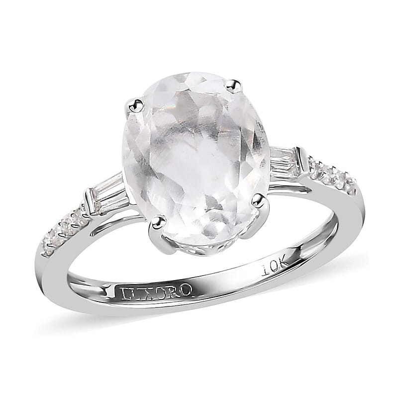 Luxoro 10K White Gold Premium Mexican Hyalite Opal and Diamond Ring (Size 11.0) 2.00 ctw