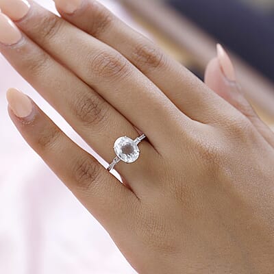 Luxoro 10K White Gold Premium Mexican Hyalite Opal and Diamond Ring (Size 11.0) 2.00 ctw