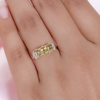 Luxoro 10K Yellow Gold Premium Golden Tanzanite and Diamond 3 Stone Ring (Size 11.0) 1.50 ctw