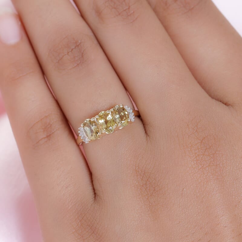 Luxoro 10K Yellow Gold Premium Golden Tanzanite and Diamond 3 Stone Ring (Size 11.0) 1.50 ctw