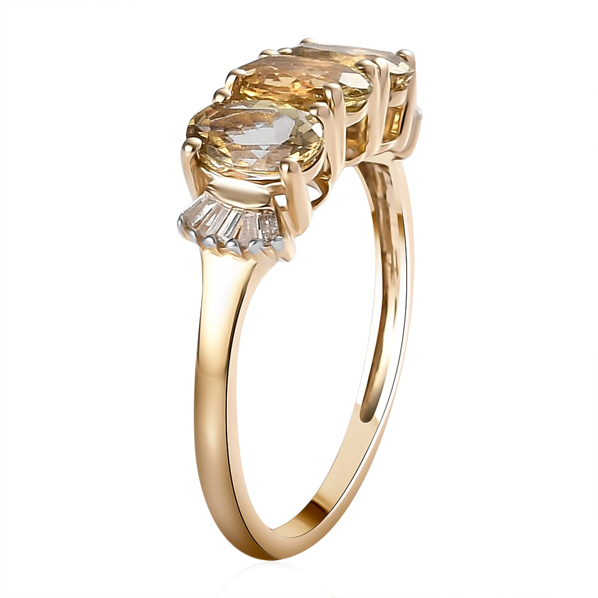 Luxoro 10K Yellow Gold Premium Golden Tanzanite and Diamond 3 Stone Ring (Size 11.0) 1.50 ctw image number 3