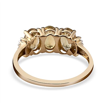Luxoro 10K Yellow Gold Premium Golden Tanzanite and Diamond 3 Stone Ring (Size 11.0) 1.50 ctw