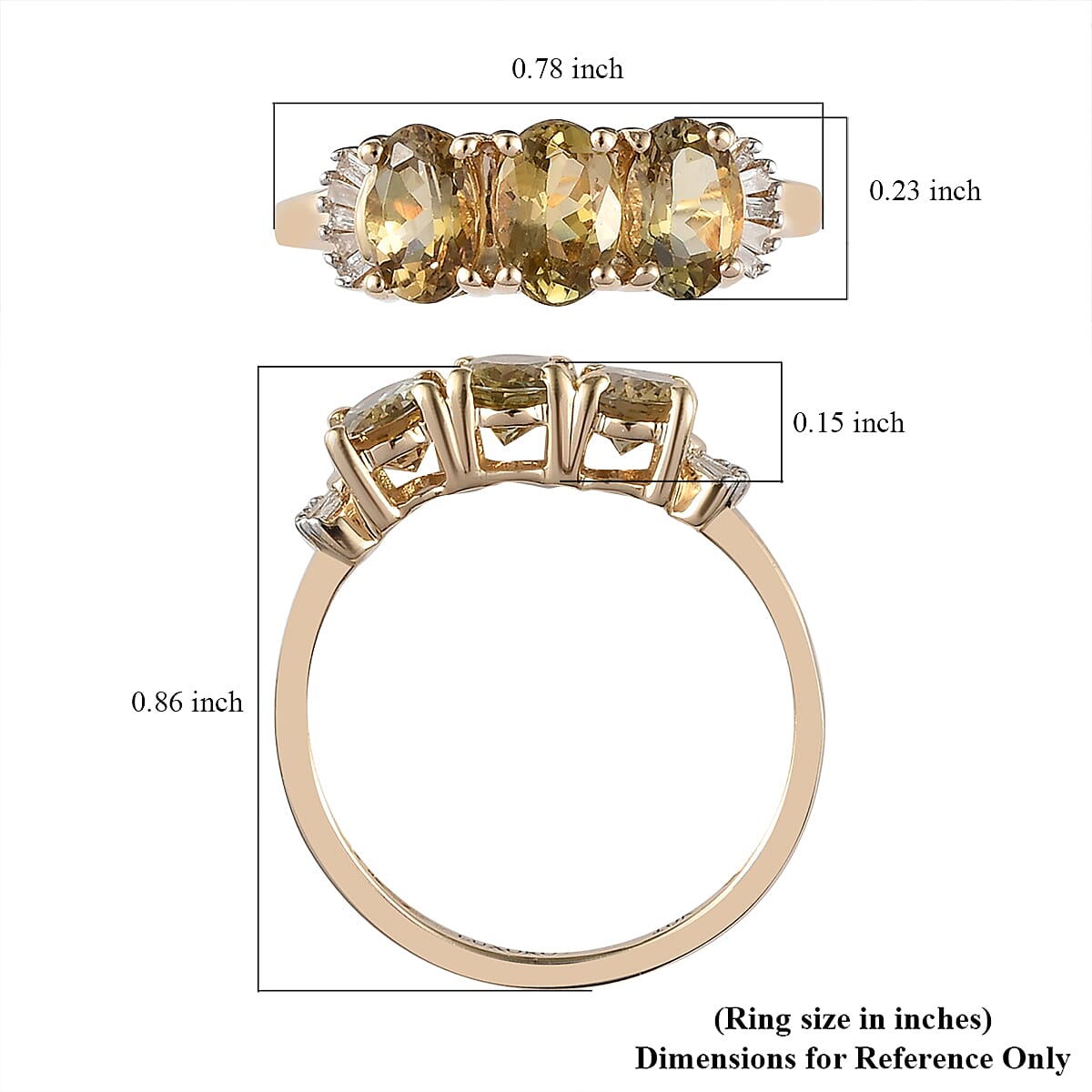 Luxoro 10K Yellow Gold Premium Golden Tanzanite and Diamond 3 Stone Ring (Size 11.0) 1.50 ctw image number 5