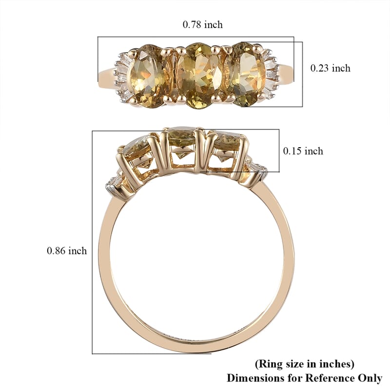 Luxoro 10K Yellow Gold Premium Golden Tanzanite and Diamond 3 Stone Ring (Size 11.0) 1.50 ctw