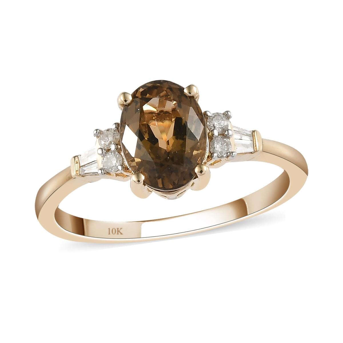 Luxoro 10K Yellow Gold Premium Golden Tanzanite and G-H I3 Diamond Ring (Size 9.5) 1.40 ctw image number 0