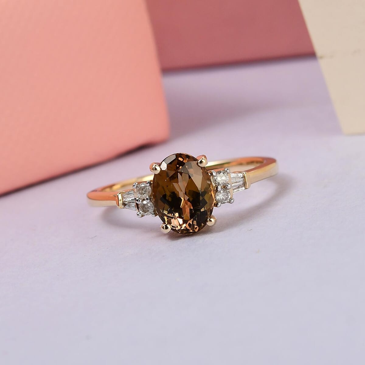 Luxoro 10K Yellow Gold Premium Golden Tanzanite and G-H I3 Diamond Ring (Size 9.5) 1.40 ctw image number 1