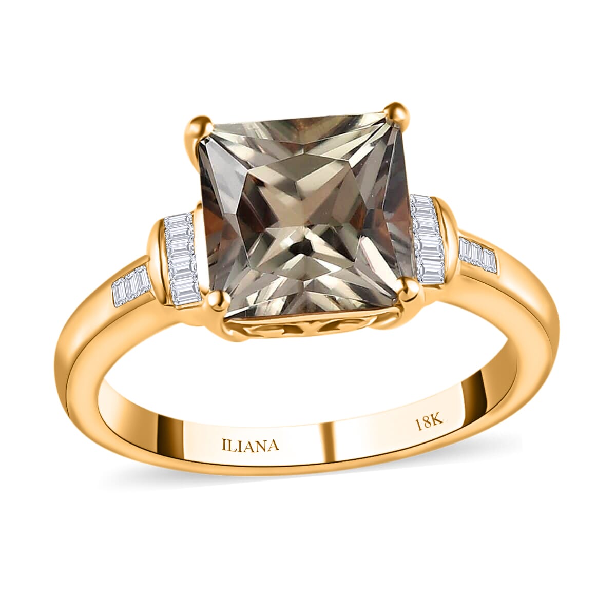 ILIANA 18K Yellow Gold Princess Cut AAA Turkizite and G-H SI Diamond Ring 4.30 Grams 3.20 ctw image number 0