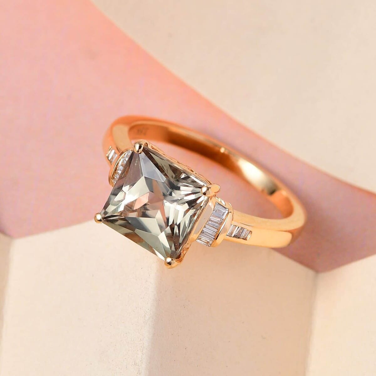 ILIANA 18K Yellow Gold Princess Cut AAA Turkizite and G-H SI Diamond Ring 4.30 Grams 3.20 ctw image number 1