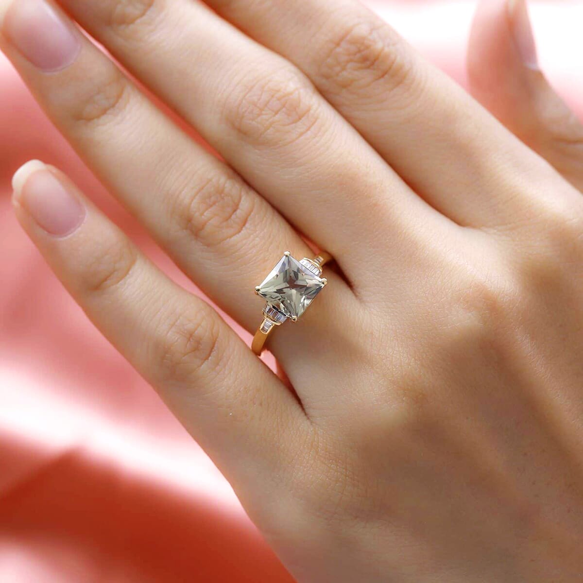ILIANA 18K Yellow Gold Princess Cut AAA Turkizite and G-H SI Diamond Ring 4.30 Grams 3.20 ctw image number 2