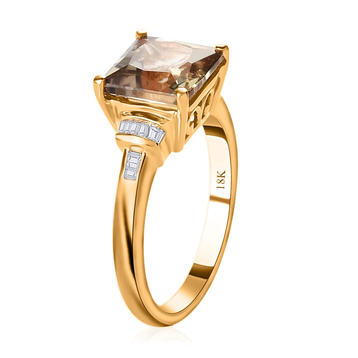 ILIANA 18K Yellow Gold Princess Cut AAA Turkizite and G-H SI Diamond Ring 4.30 Grams 3.20 ctw image number 3