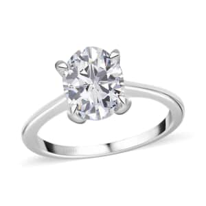 Luxoro 10K White Gold Moissanite Solitaire Ring, Oval Engagement Ring (Size 10.0) 2.00 ctw