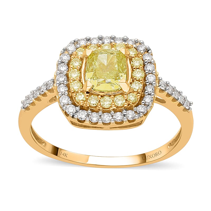 SGL Certified Luxoro 14K Yellow Gold Natural Yellow and White Diamond I1 Ring (Size 5.0) 1.50 ctw