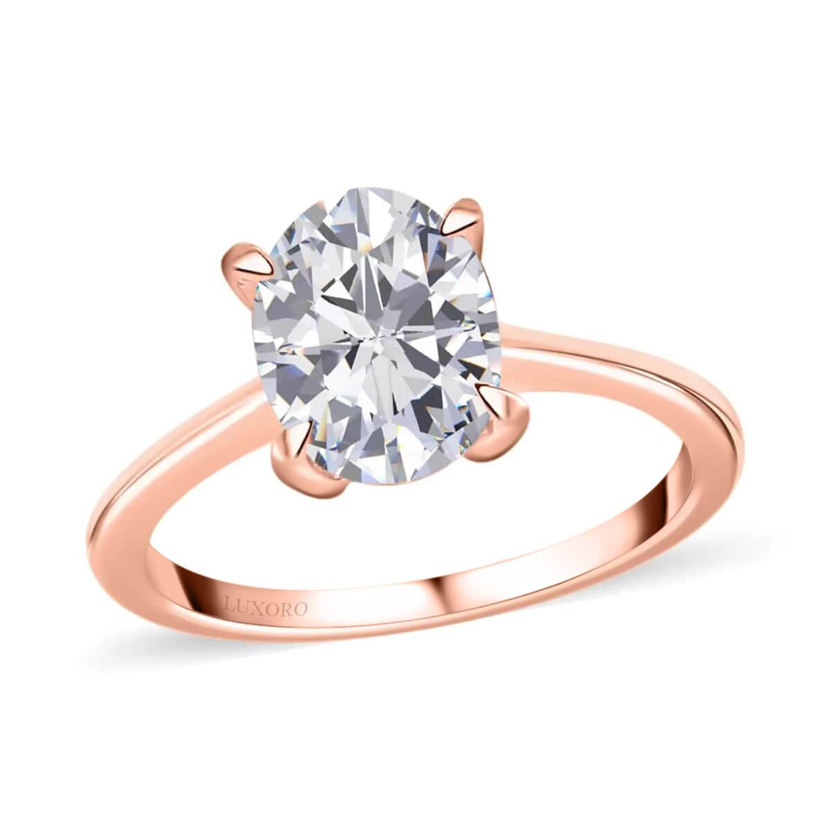 Luxoro 10K Rose Gold Moissanite Solitaire Ring, Oval Engagement Ring (Size 10.0) 2.00 ctw image number 0