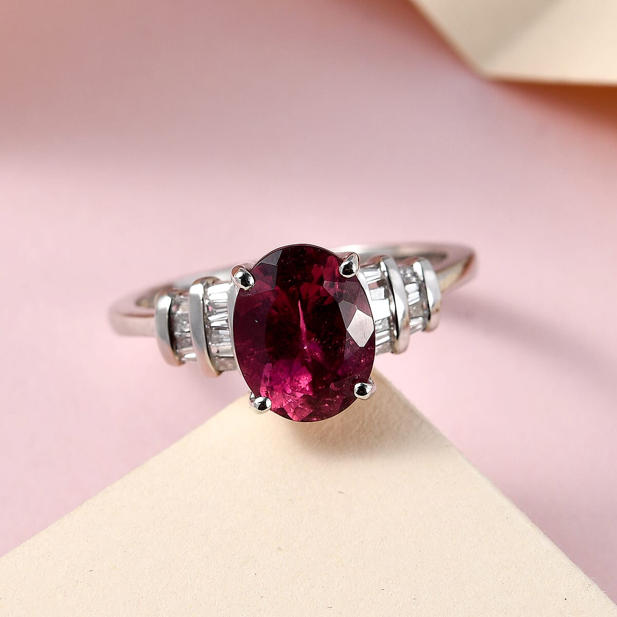 Rhapsody 950 Platinum AAAA Ouro Fino Rubellite and EF VS2 Diamond Ring (Size 5.0) 4 Grams 1.90 ctw (Delivery in 14-20 Business Days) image number 1