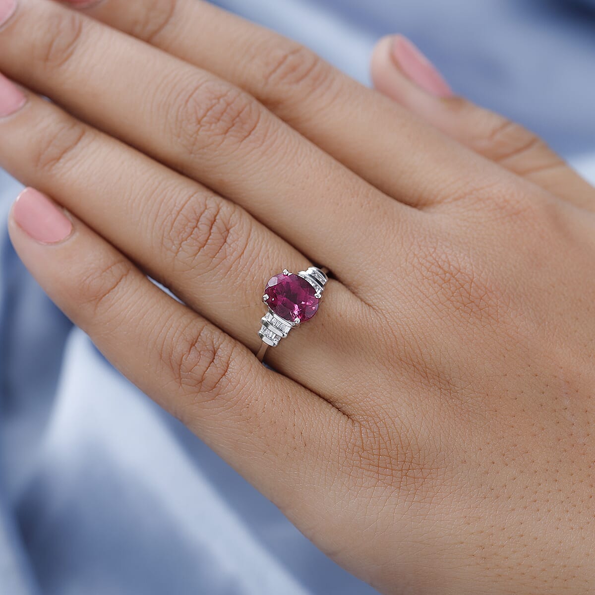 Rhapsody 950 Platinum AAAA Ouro Fino Rubellite and EF VS2 Diamond Ring (Size 5.0) 4 Grams 1.90 ctw (Delivery in 14-20 Business Days) image number 2