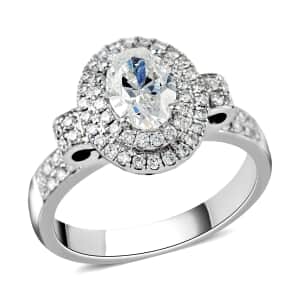 18K White Gold G-H SI2 Diamond Cluster Ring, Oval Engagement Ring (Size 5.5) 6.7 Grams 1.50 ctw