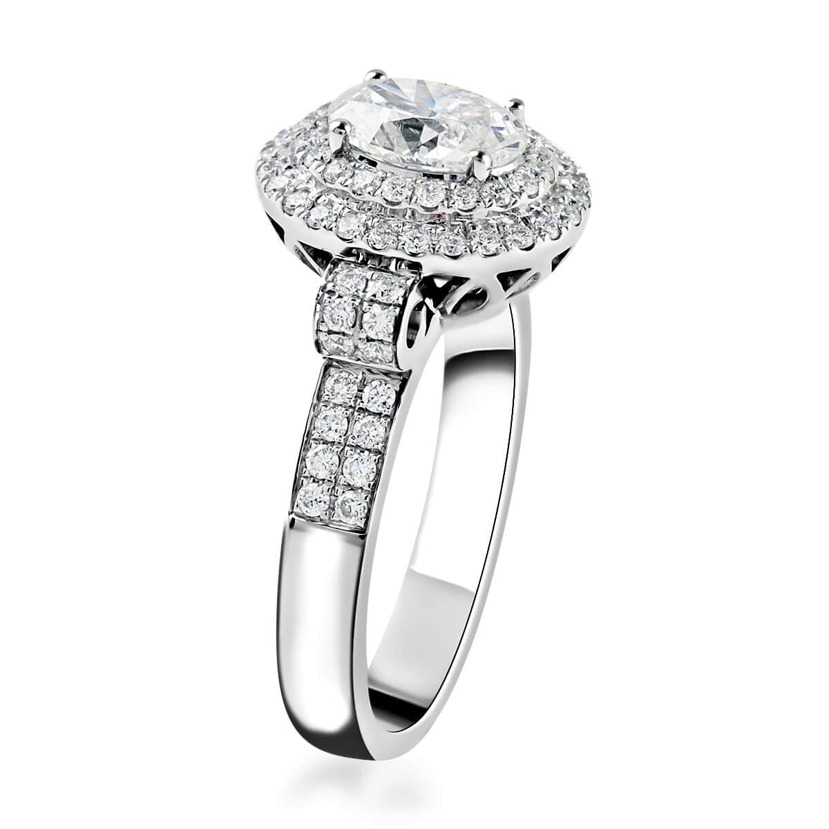 18K White Gold G-H SI2 Diamond Cluster Ring, Oval Engagement Ring (Size 5.5) 6.7 Grams 1.50 ctw image number 3