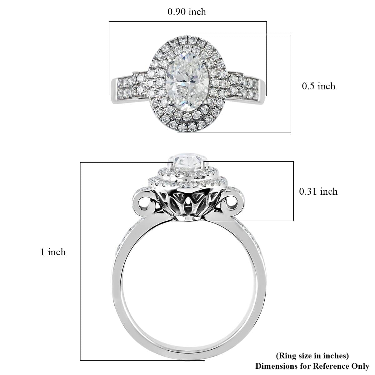 18K White Gold G-H SI2 Diamond Cluster Ring, Oval Engagement Ring (Size 5.5) 6.7 Grams 1.50 ctw image number 4