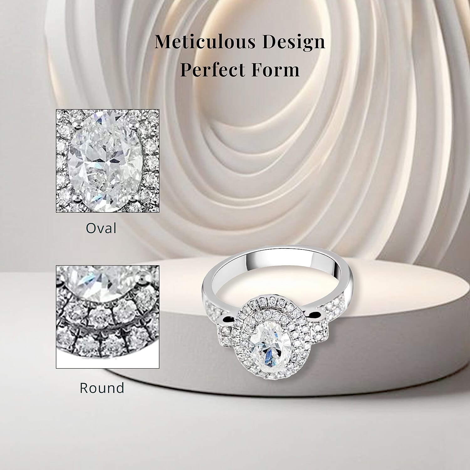 18K White Gold G-H SI2 Diamond 1.50 ctw Cluster Ring, Oval Engagement Ring (Size 5.5) 6.7 Grams