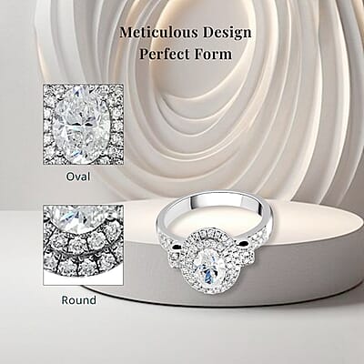 18K White Gold G-H SI2 Diamond 1.50 ctw Cluster Ring, Oval Engagement Ring (Size 5.5) 6.7 Grams