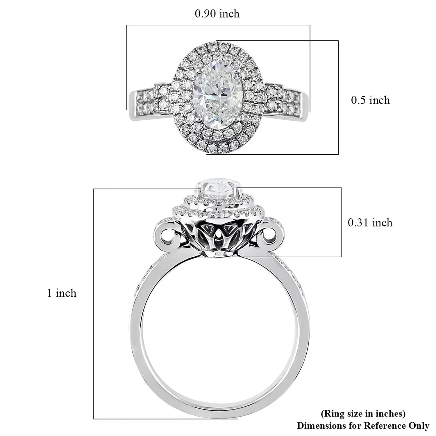 18K White Gold G-H SI2 Diamond 1.50 ctw Cluster Ring, Oval Engagement Ring (Size 5.5) 6.7 Grams
