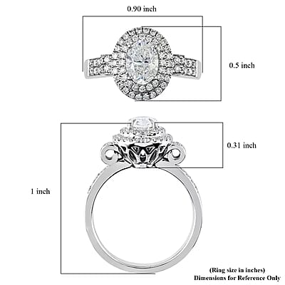18K White Gold G-H SI2 Diamond 1.50 ctw Cluster Ring, Oval Engagement Ring (Size 5.5) 6.7 Grams