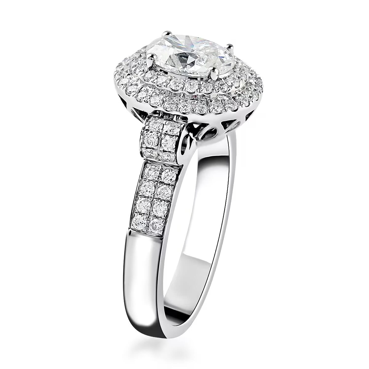 18K White Gold G-H SI2 Diamond 1.50 ctw Cluster Ring, Oval Engagement Ring (Size 5.5) 6.7 Grams