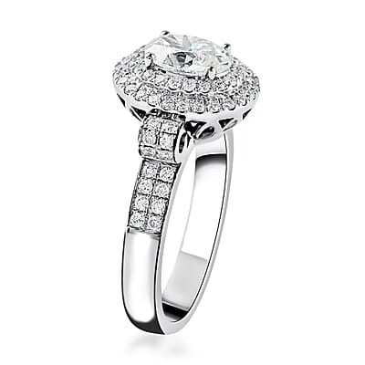 18K White Gold G-H SI2 Diamond 1.50 ctw Cluster Ring, Oval Engagement Ring (Size 5.5) 6.7 Grams