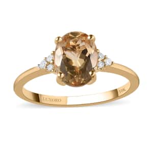 LUXORO 10K Yellow Gold Premium Natural Imperial Topaz and G-H I3 Diamond Ring 1.75 ctw