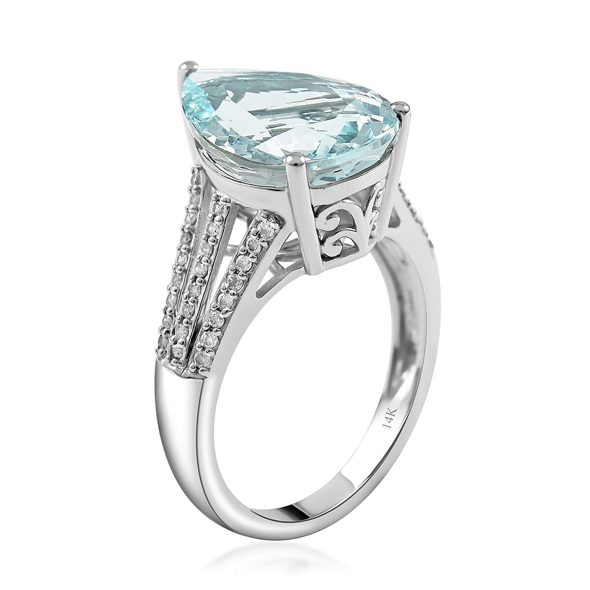 Luxoro 14K White Gold Premium Mangoro Aquamarine and G-H I2 Diamond Ring (Size 7.5) 4.50 ctw image number 3