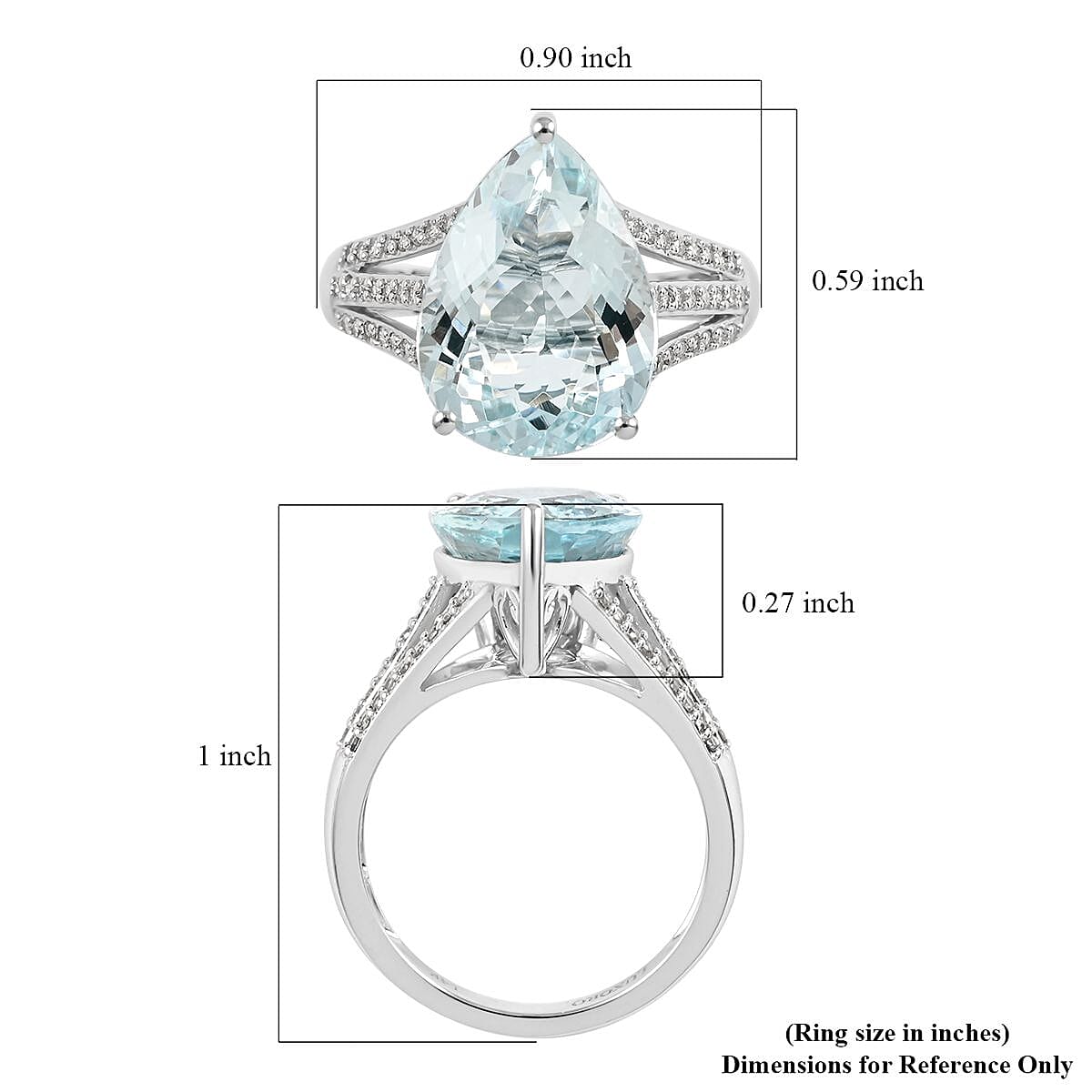 Luxoro 14K White Gold Premium Mangoro Aquamarine and G-H I2 Diamond Ring (Size 7.5) 4.50 ctw image number 5