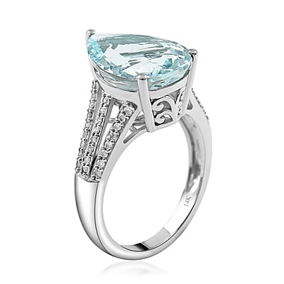 Luxoro 14K White Gold Premium Espirito Santo Aquamarine and G-H I2 Diamond Ring (Size 12.0) 4.50 ctw