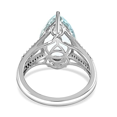 Luxoro 14K White Gold Premium Espirito Santo Aquamarine and G-H I2 Diamond Ring (Size 12.0) 4.50 ctw