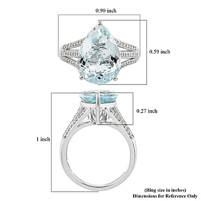 Luxoro 14K White Gold Premium Espirito Santo Aquamarine and G-H I2 Diamond Ring (Size 12.0) 4.50 ctw