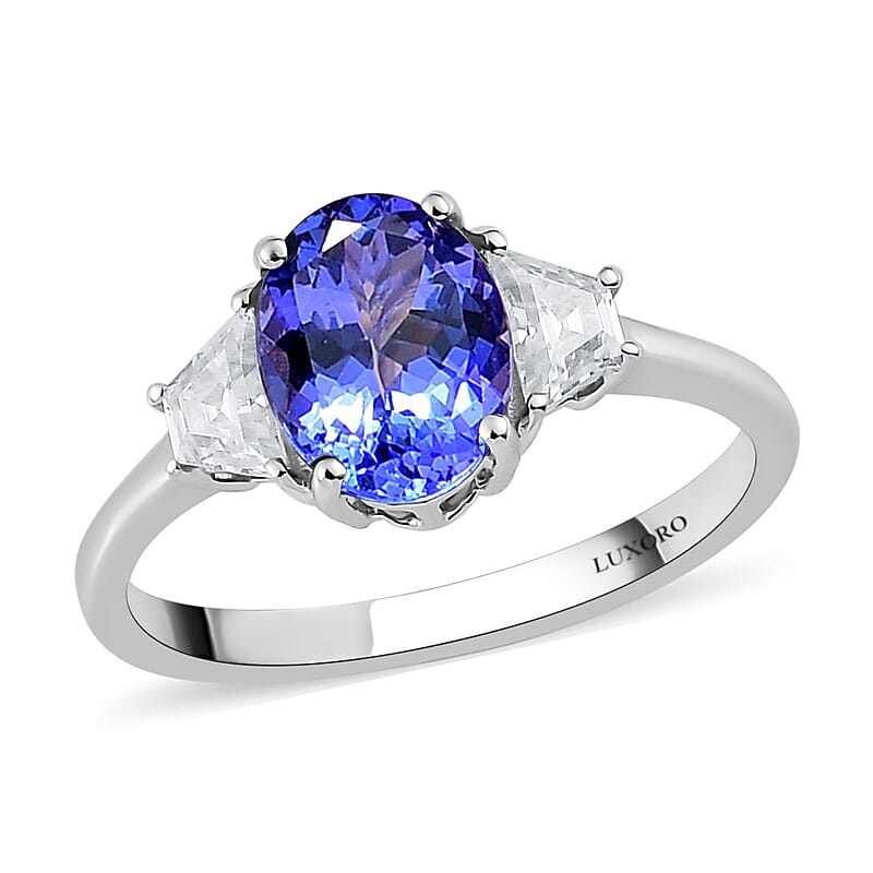 Luxoro 14K White Gold AAA Tanzanite and Moissanite Ring (Size 5.0) 2.00 ctw