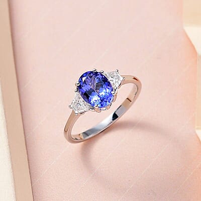Luxoro 14K White Gold AAA Tanzanite and Moissanite Ring (Size 5.0) 2.00 ctw
