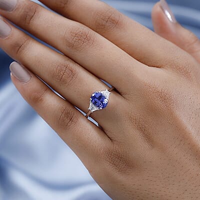 Luxoro 14K White Gold AAA Tanzanite and Moissanite Ring (Size 5.0) 2.00 ctw